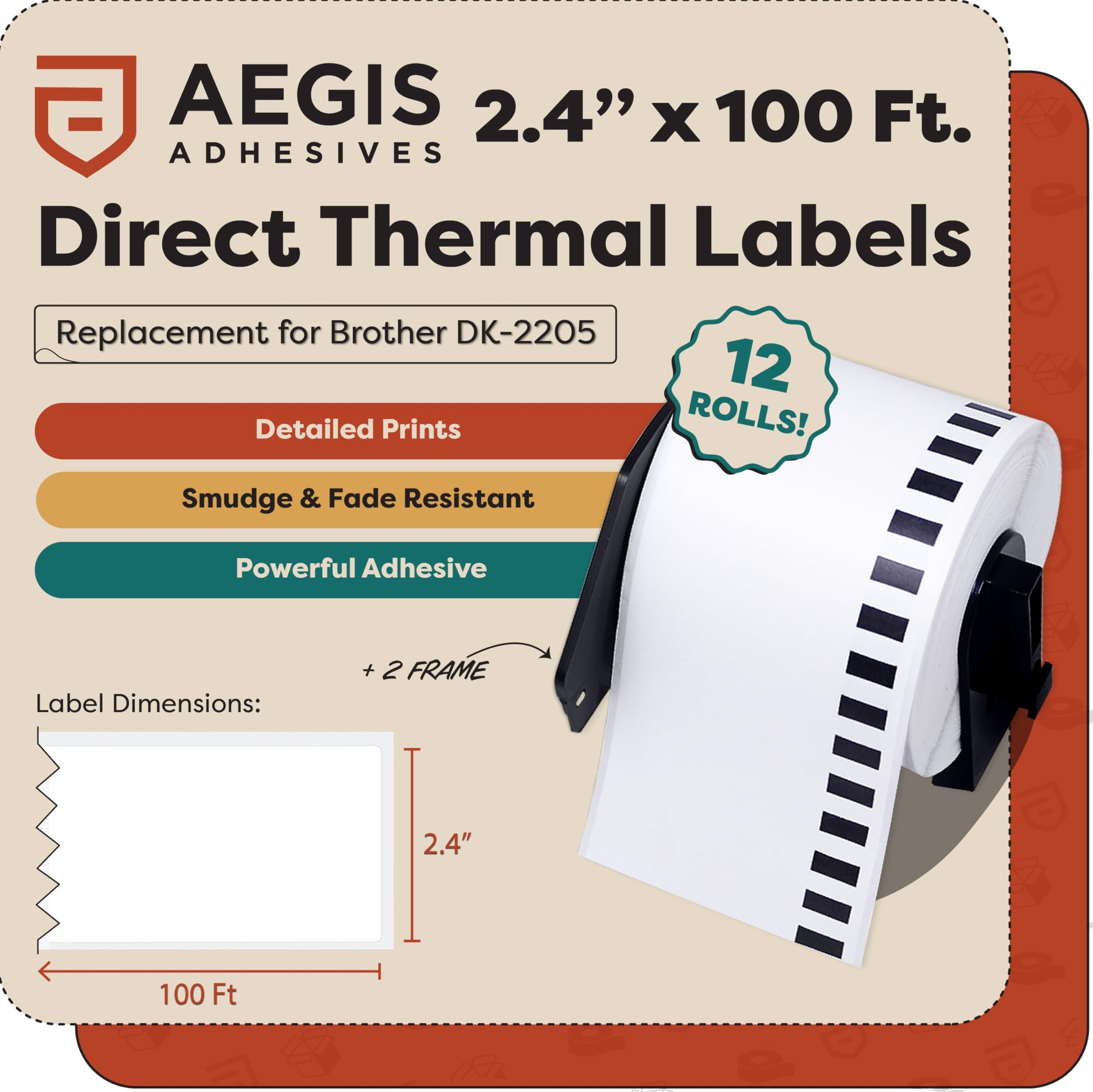 Replacement for Brother DK-2205, 2.4" Continuous Roll Direct Thermal Labels