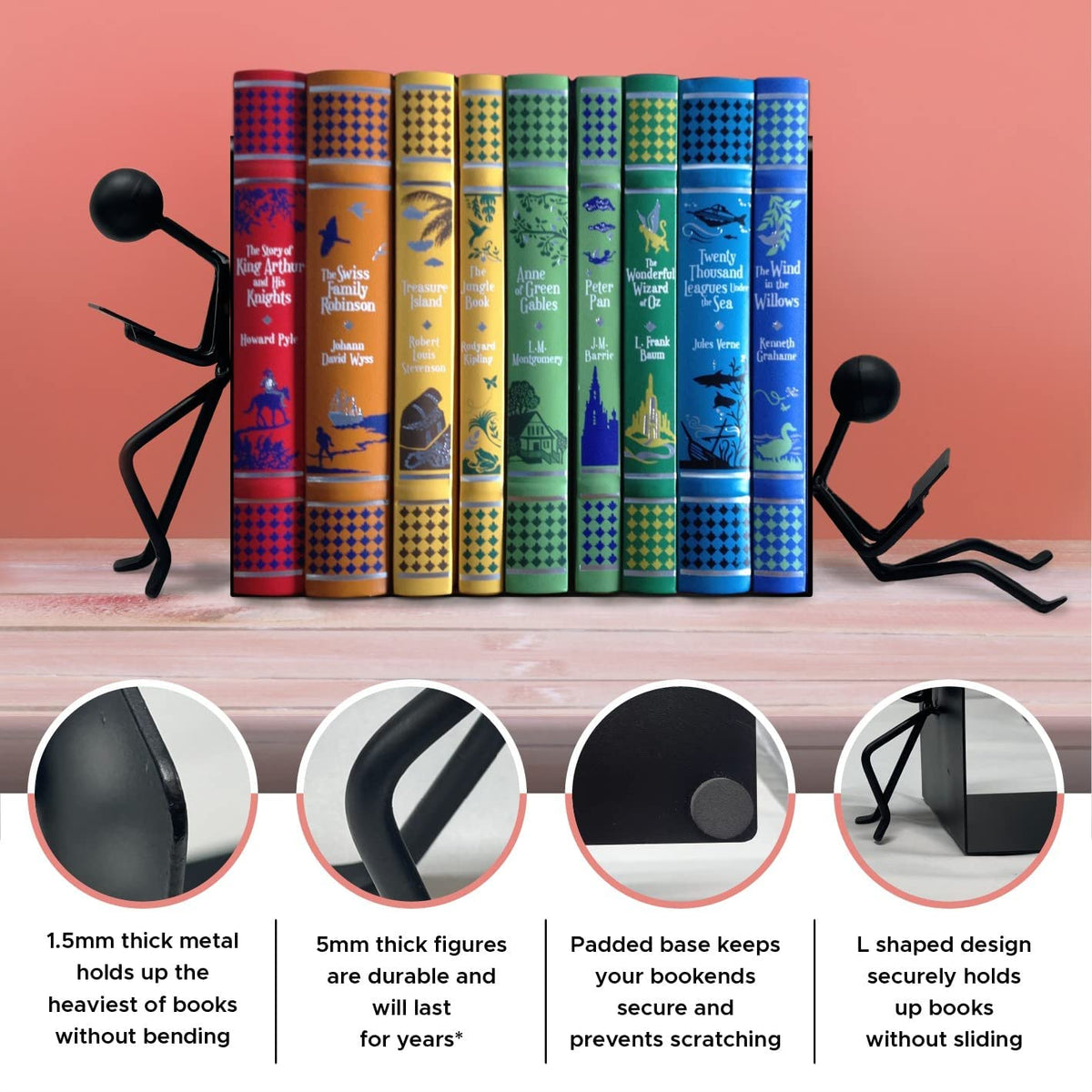 Ottimo Heavy Duty Metal Unique Office Desk Bookends for use as Bookshelf Decor, Home, Office or