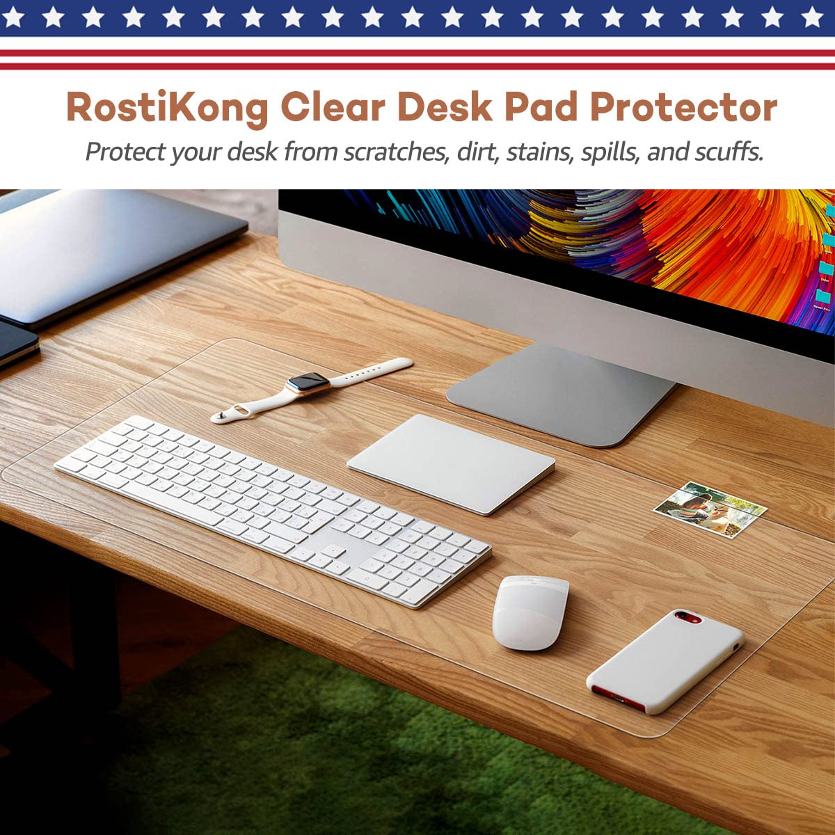 RostiKong Large Clear Desk Protective Blotter Mat for Desktop 24'' x 60'' Waterproof PVC Round Edge