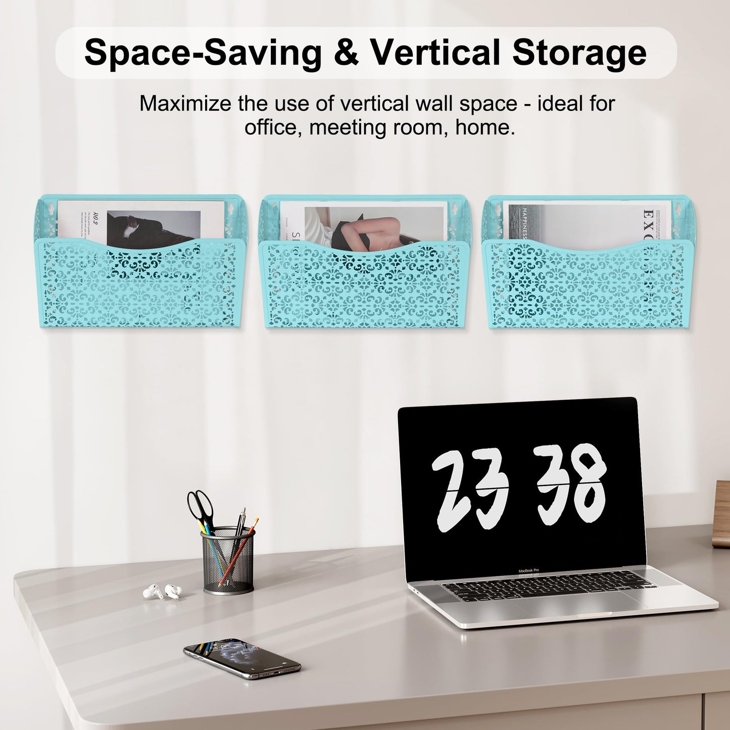 EasyPAG 3 Single Wall Mount File Organizer Vertical Metal Wall Pocket File Holder for Office, Home