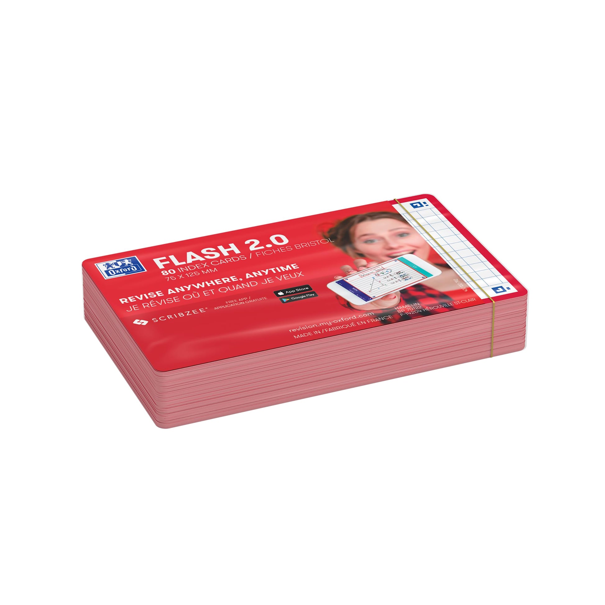 Flash Cards by Oxford, Squared with Red Frame, Pack of 80 Cards, 7.5x12.5cm Size,400133858