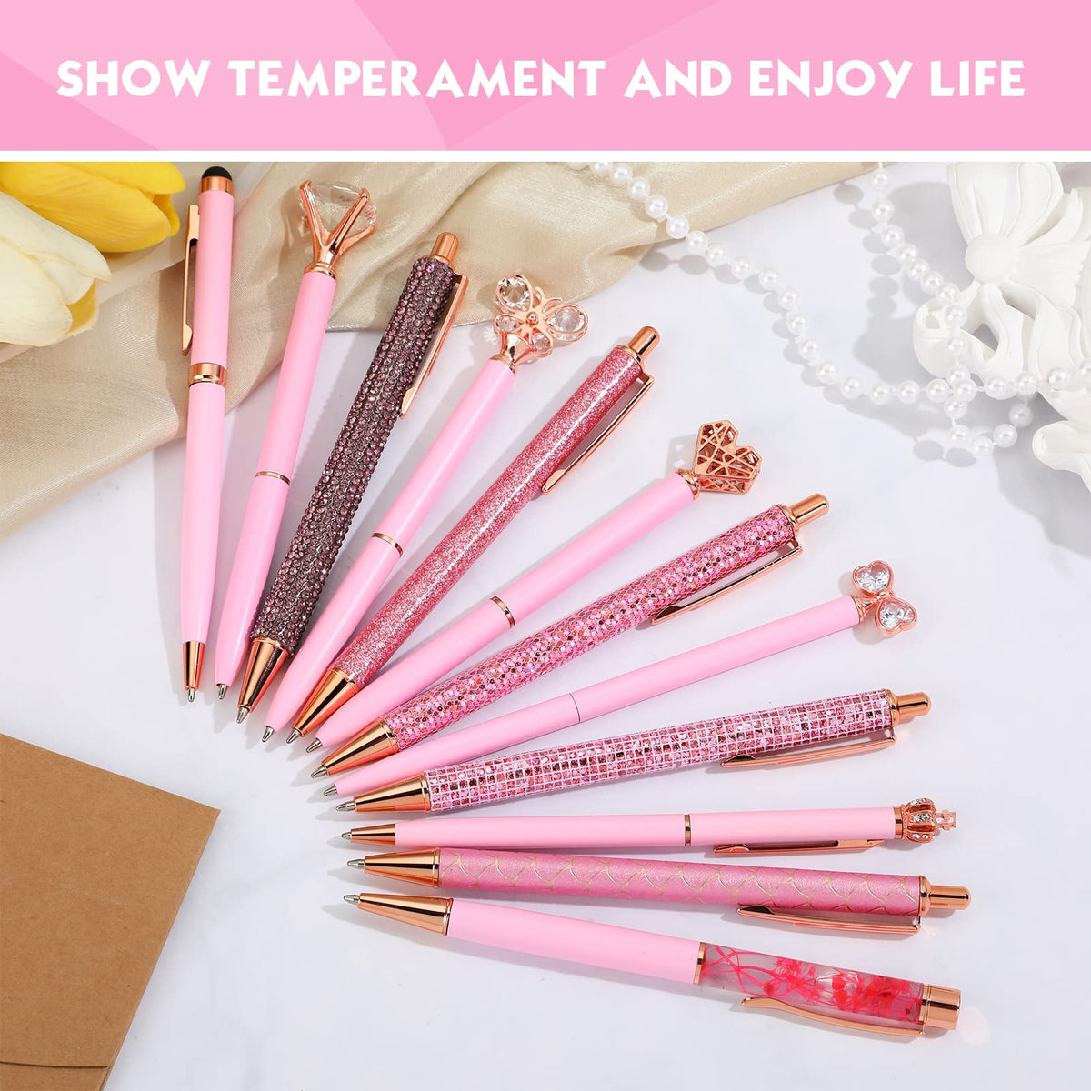 12 Pcs Diamond Pens Metal Liquid Sand Glitter Cute Ballpoint Pen Set Girly Crystal Pen Women