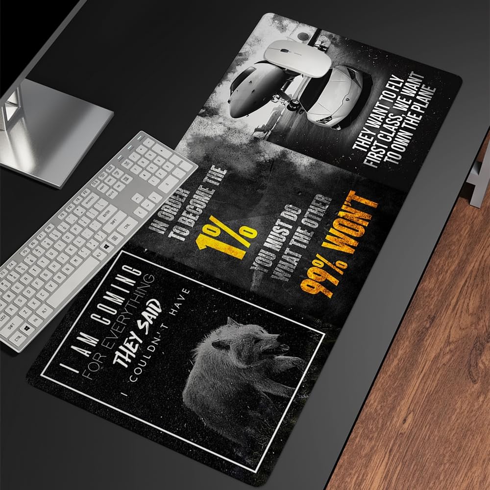 Reateforin Black and White Keyboard Mat Inspirational Mousepad Motivational Office Long Mouse Pad