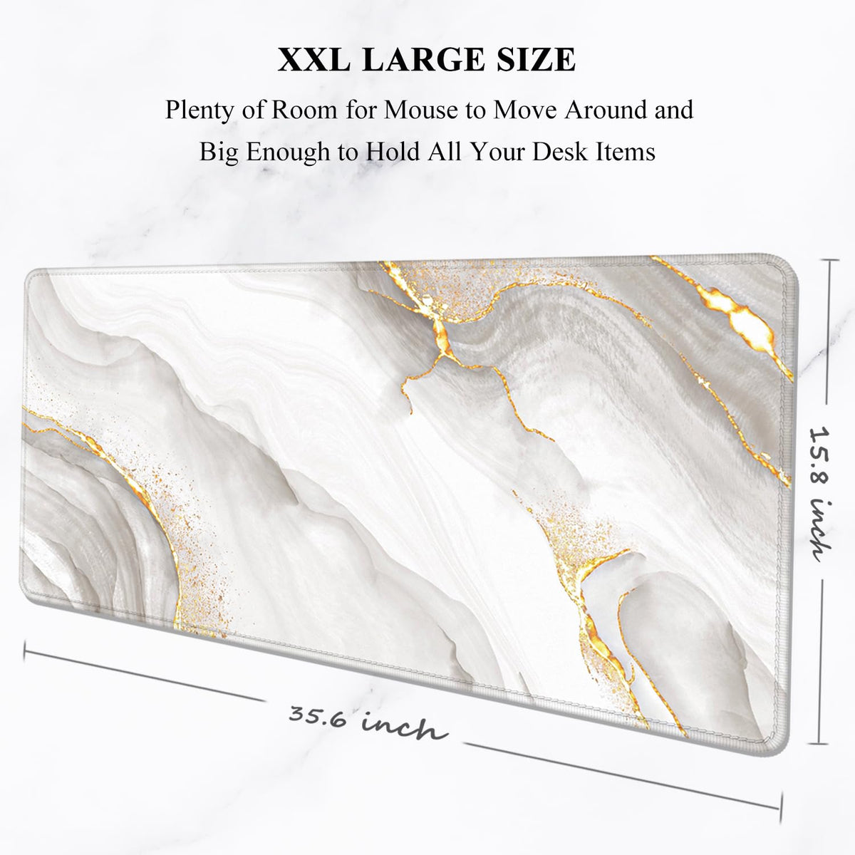 Auhoahsil Large Gaming Mouse Pad, XXL 35.4 x 15.7 in Desk Mat, White Gold