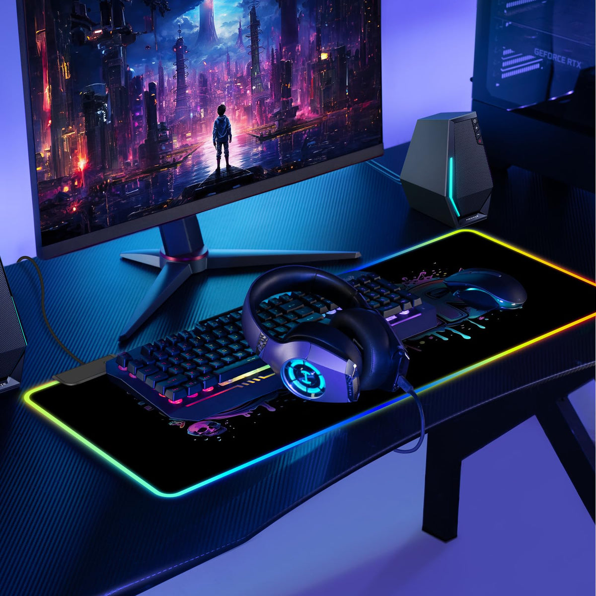 Mouse Pad 31.5 X 11.8 Inches RGB Mouse Mat with 13 Light Modes