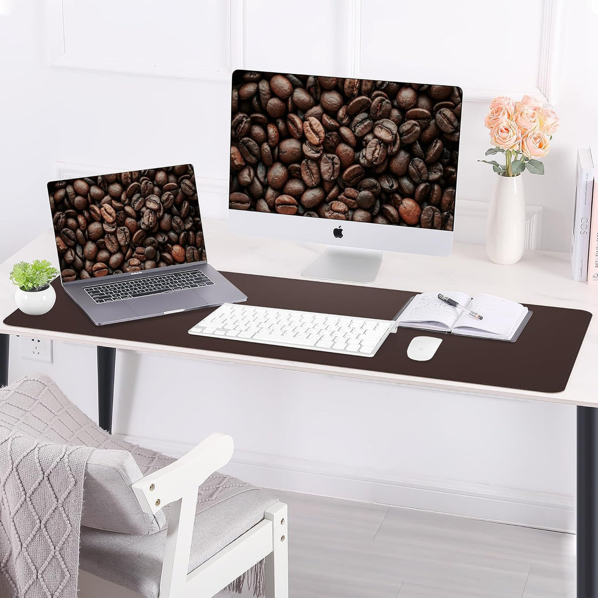 AFIING Cork Desk Mat 55" x 17", Dual-Sided Natural Cork & PU Leather Desk Pad, Non-Slip Waterproof