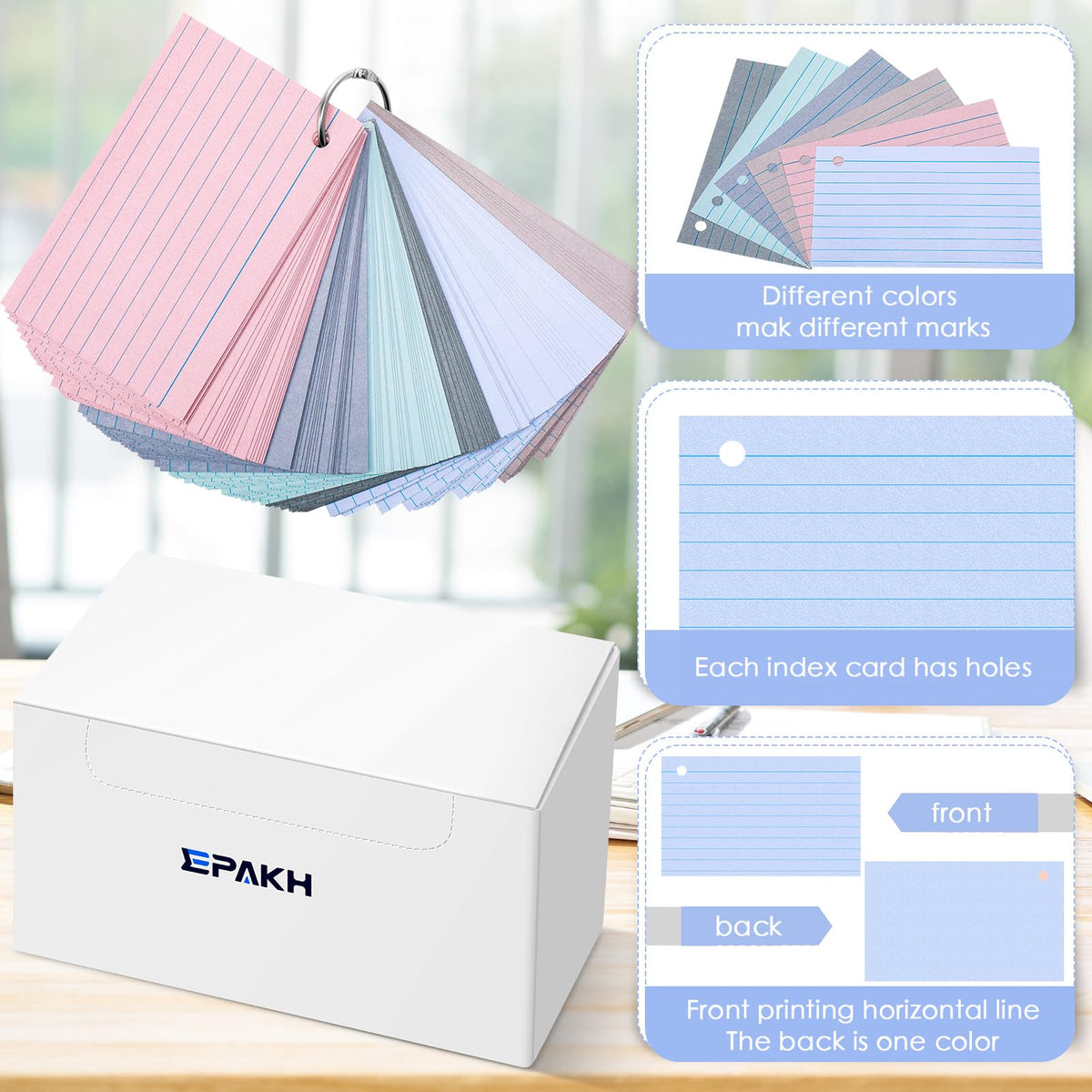 Epakh 300 Pcs Index Cards with Rings, 3 x 5 Inch, Vintage Color