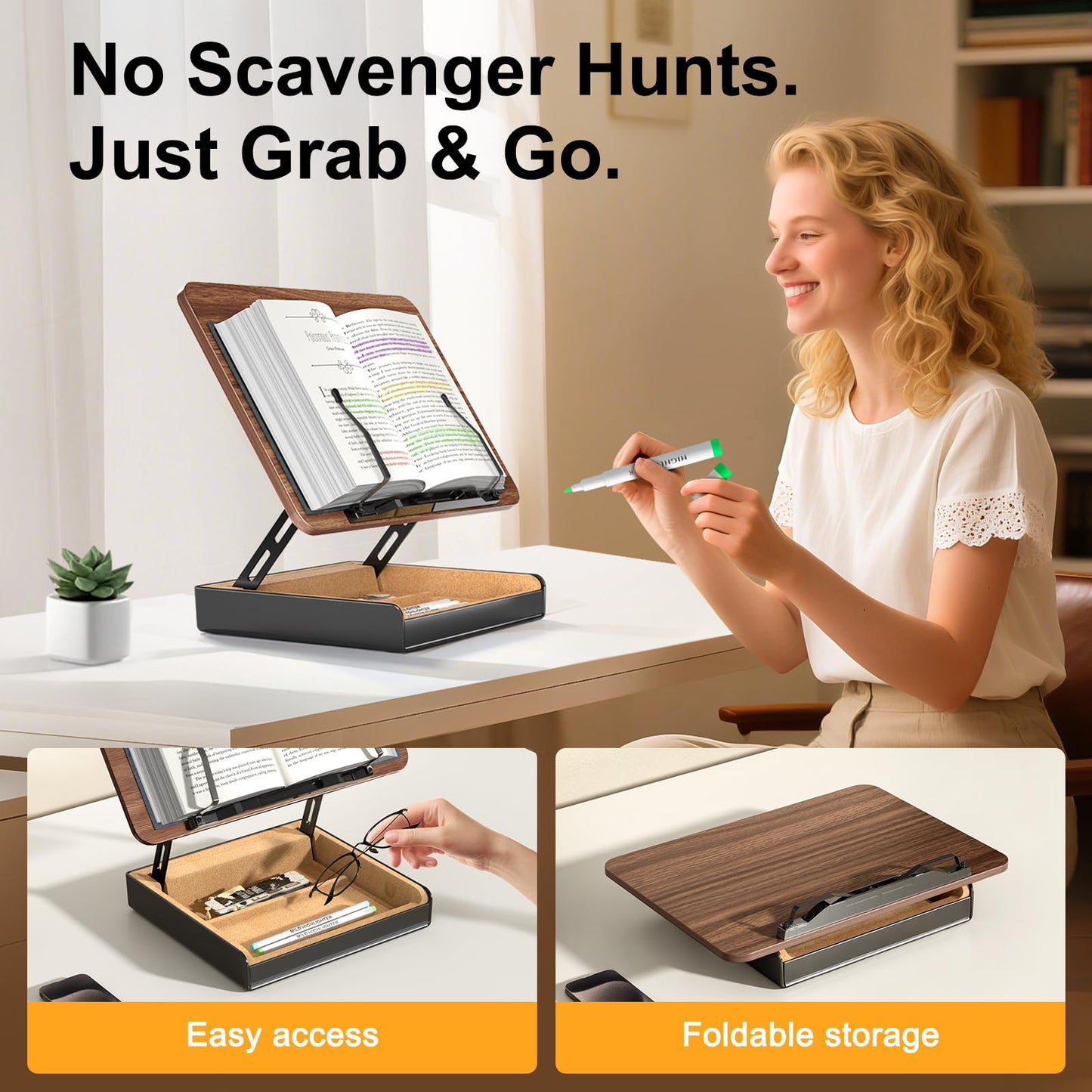HUMANCOZY Book Stand with Storage, Book Holder for Reading Hands Free
