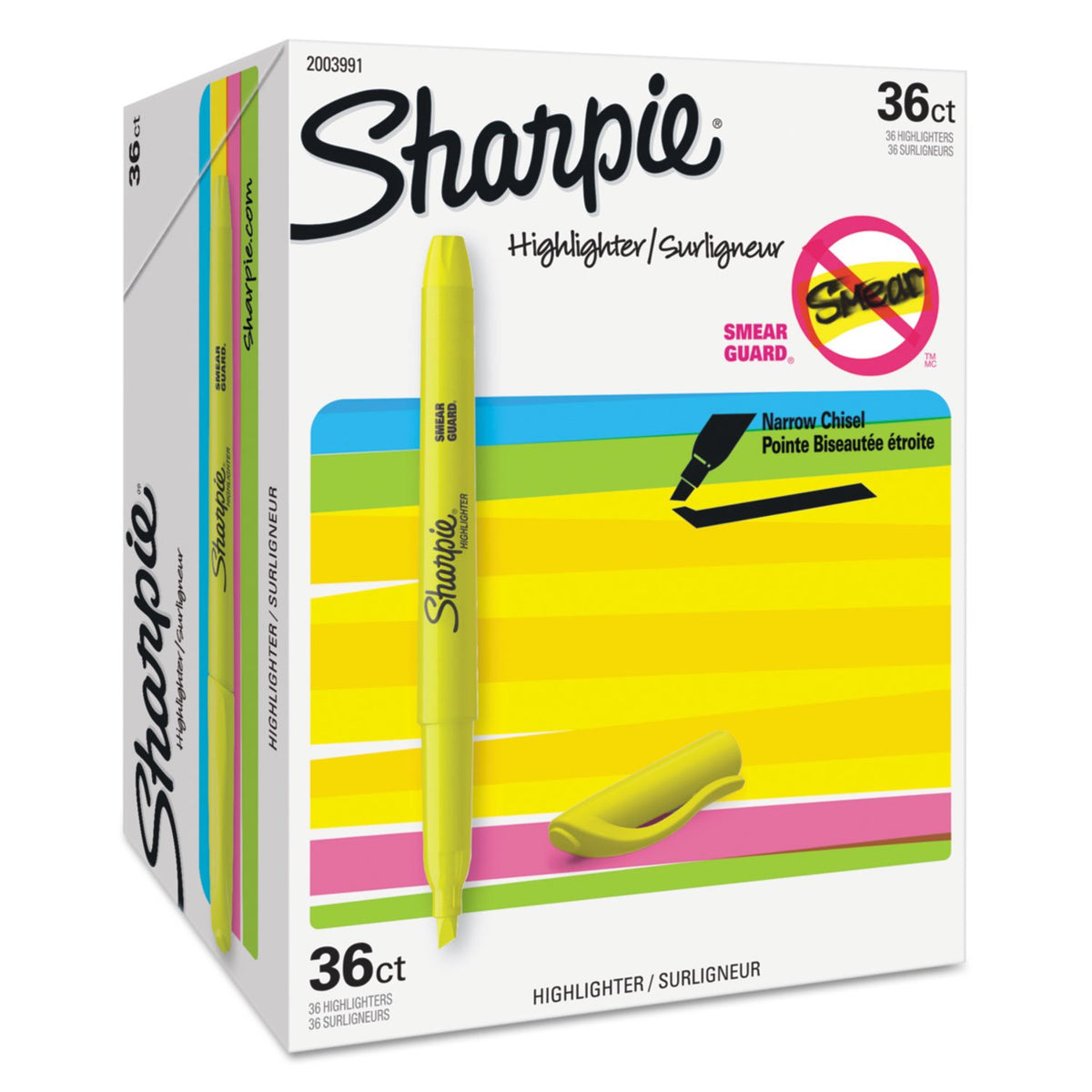 Sharpie Pocket Highlighters, Fluorescent Yellow, Smear-Resistant, Chisel Tip, 36 Count - Classroom