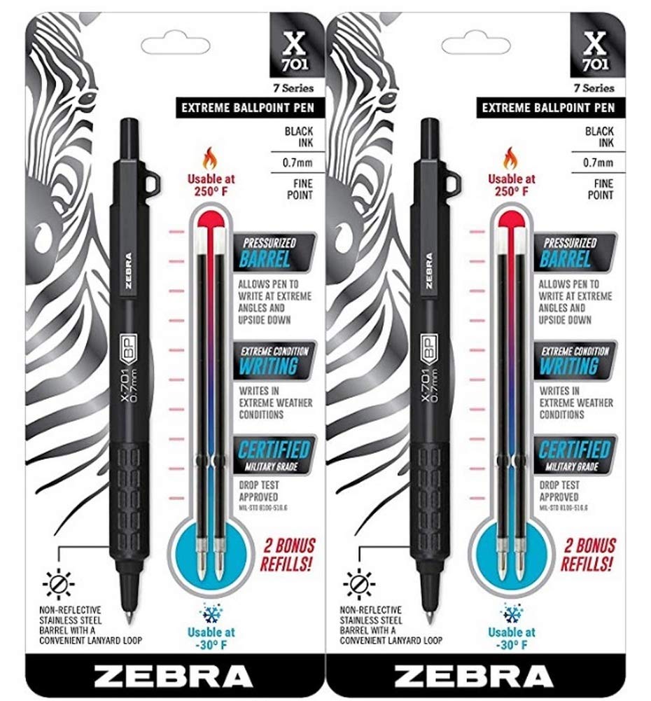 Zebra Pen, X-701 Tactical Ballpoint Pen, Writes in Extreme Conditions, Matte Black Stainless Steel