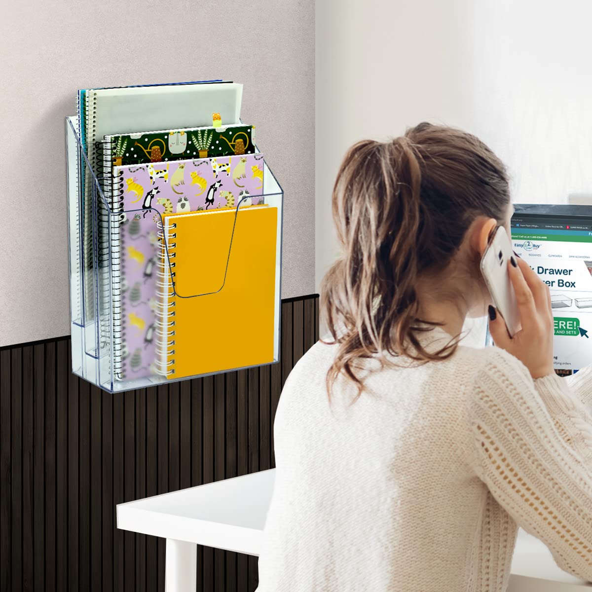 Acrimet Vertical Triple File Folder Holder Organizer Sorter, Clear