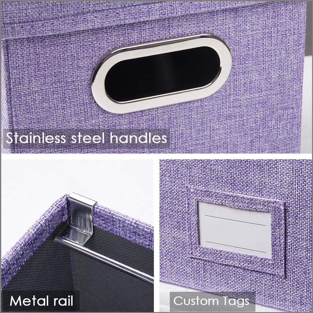 PRANDOM File Organizer Box - Set of 4 Collapsible Decorative Linen Filing Storage Hanging File