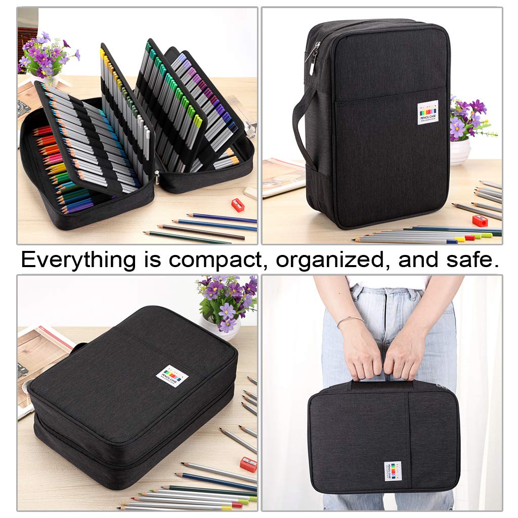 BTSKY Colored Pencil Case 300 Slots Pen Pencil Bag Organizer with Handy Wrap Portable- Multilayer