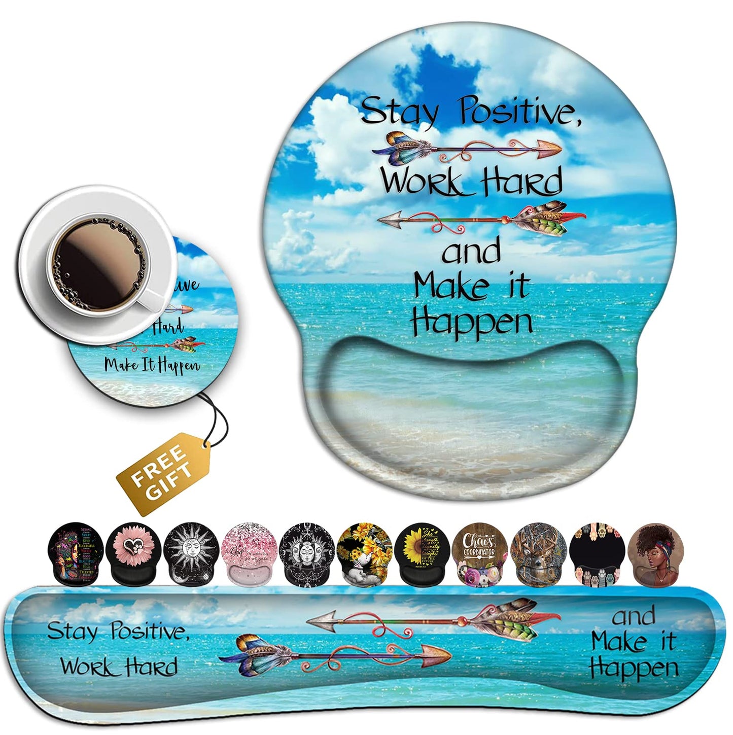Mouse Pad Square Beach Style Anti-Slip Rubber Mousepad with Durable Stitched Edges for Gaming
