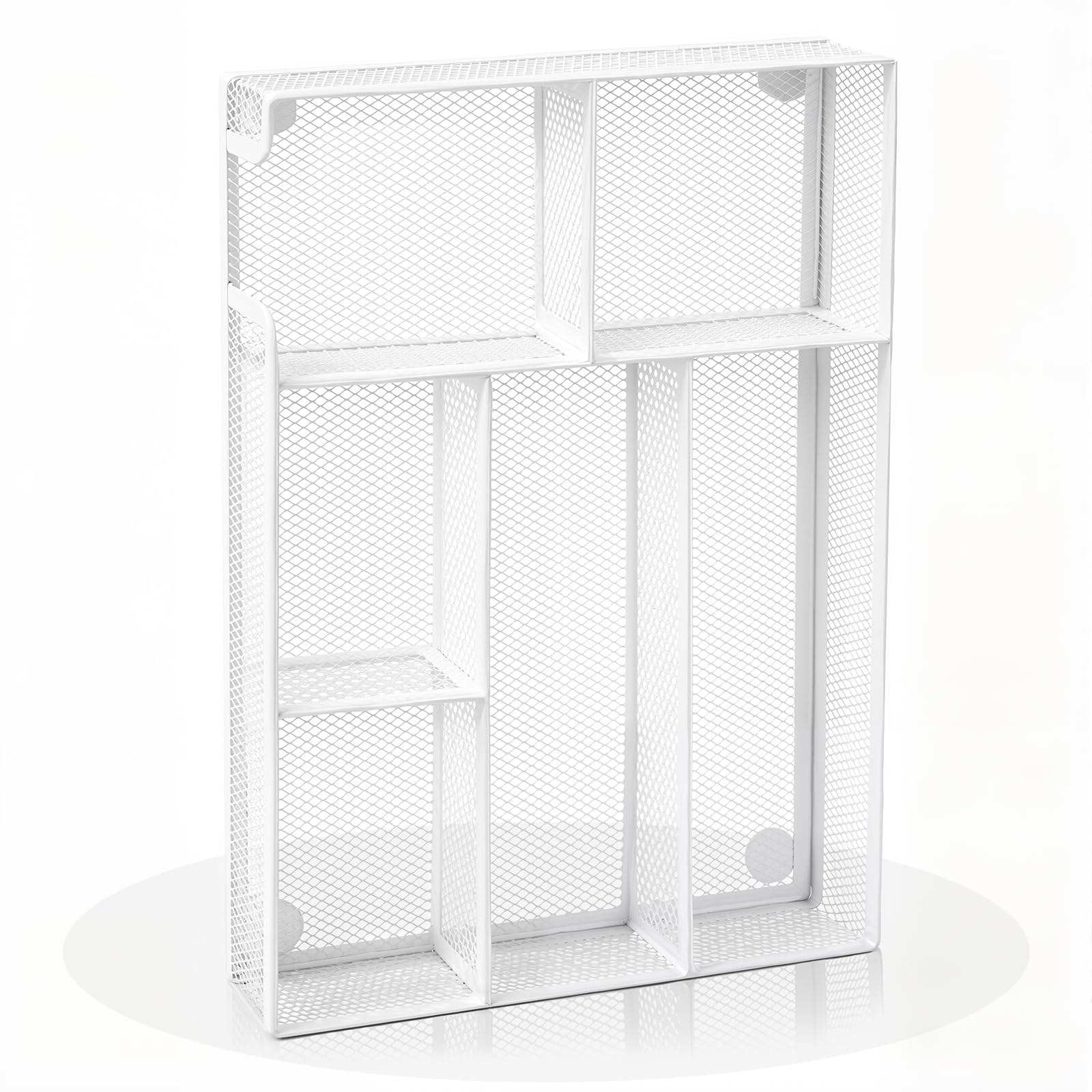 Desk Drawer Organizer, Office Drawer Divider Organizer Tray with 6 Compartments, Metal Mesh Desktop