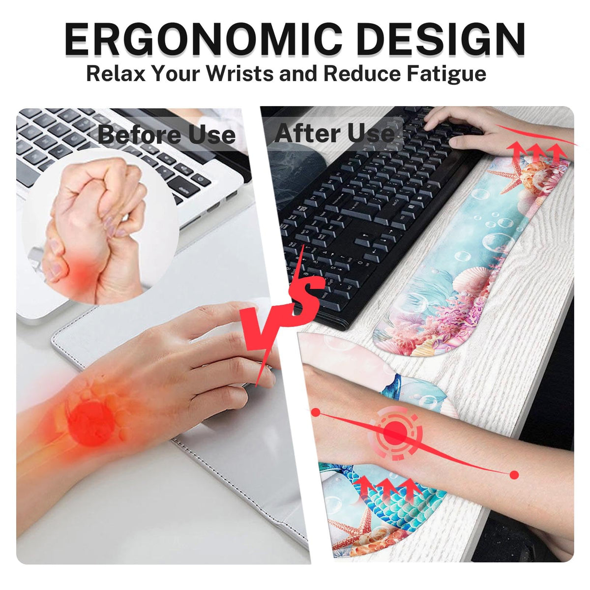 Britimes Ergonomic Mouse Pad Set with Wrist Rest, Mermaid Deep