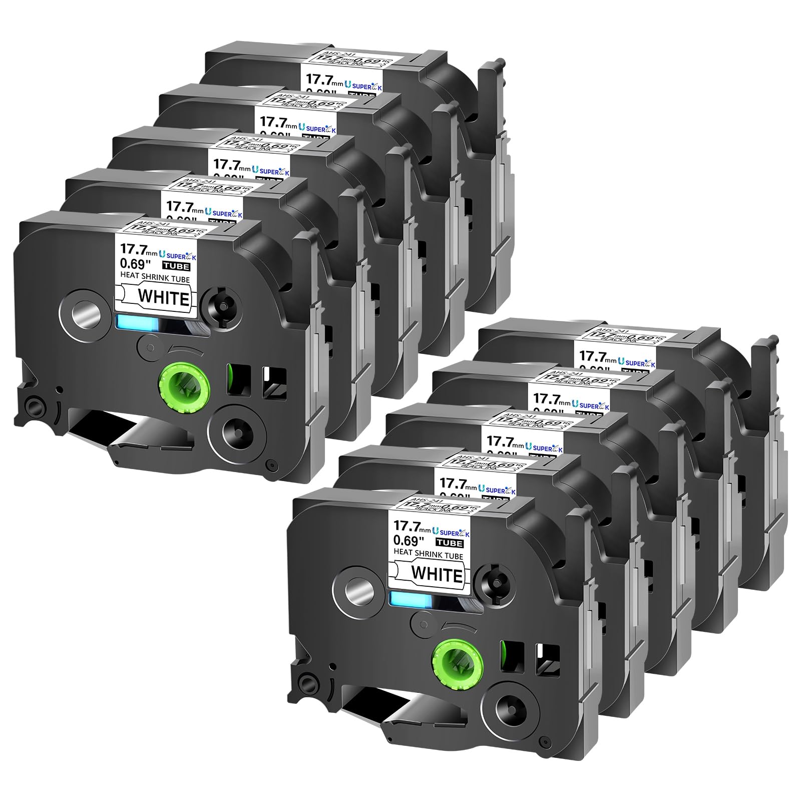 USUPERINK 10PK Compatible for Brother Ptouch HSe-241 HSe241 HS-241 HS241 Black on White Heat Shrink