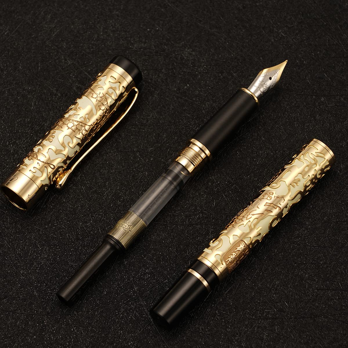 Vintage Jinhao 5000 Metal Fountain Pen Fine Nib 0.5mm Advanced Beautiful Dragon Texture Carving