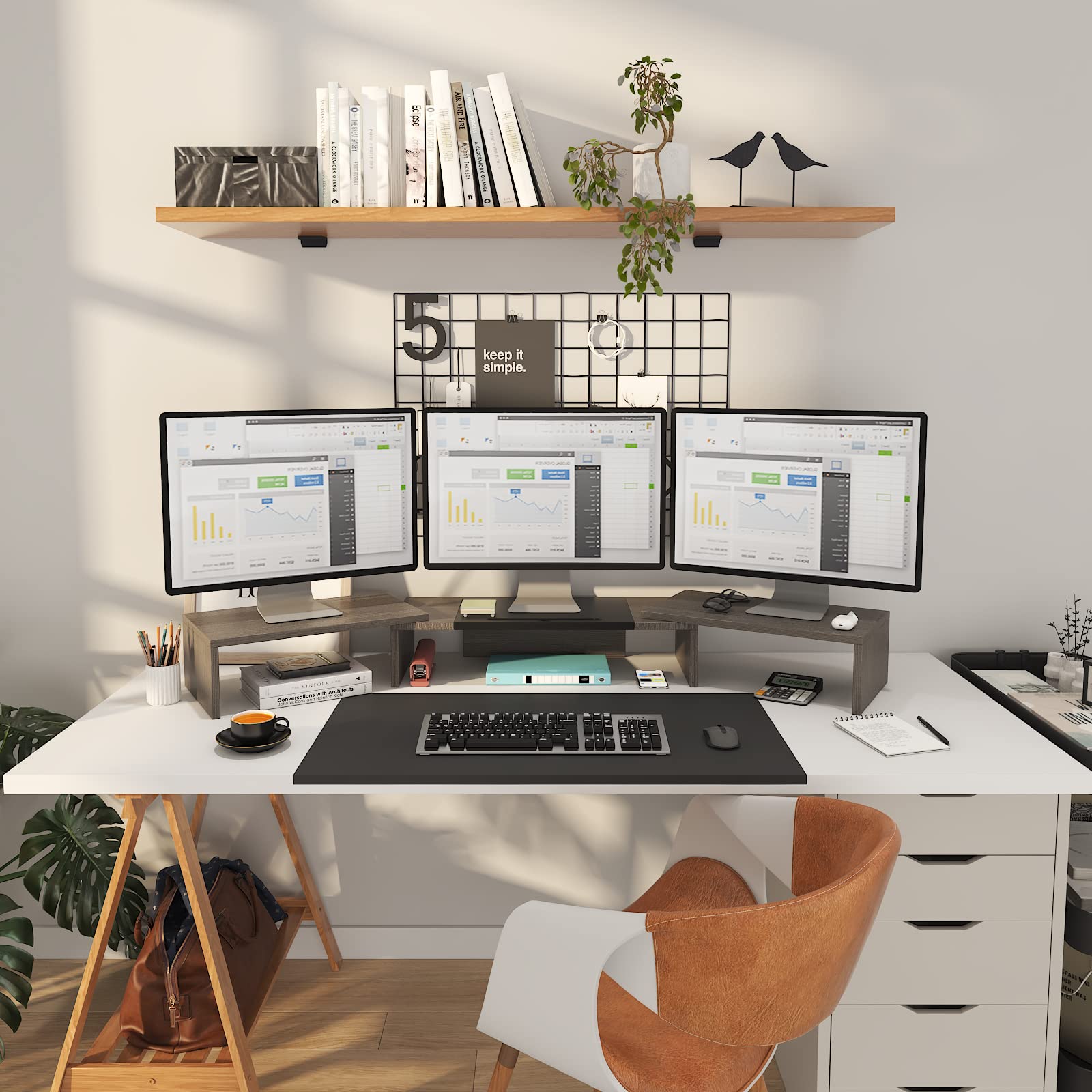 WESTREE Triple Dual Monitor Stand Riser, 56" Extra Long Monitor Stand for 1~2~3 Monitors, Monitor