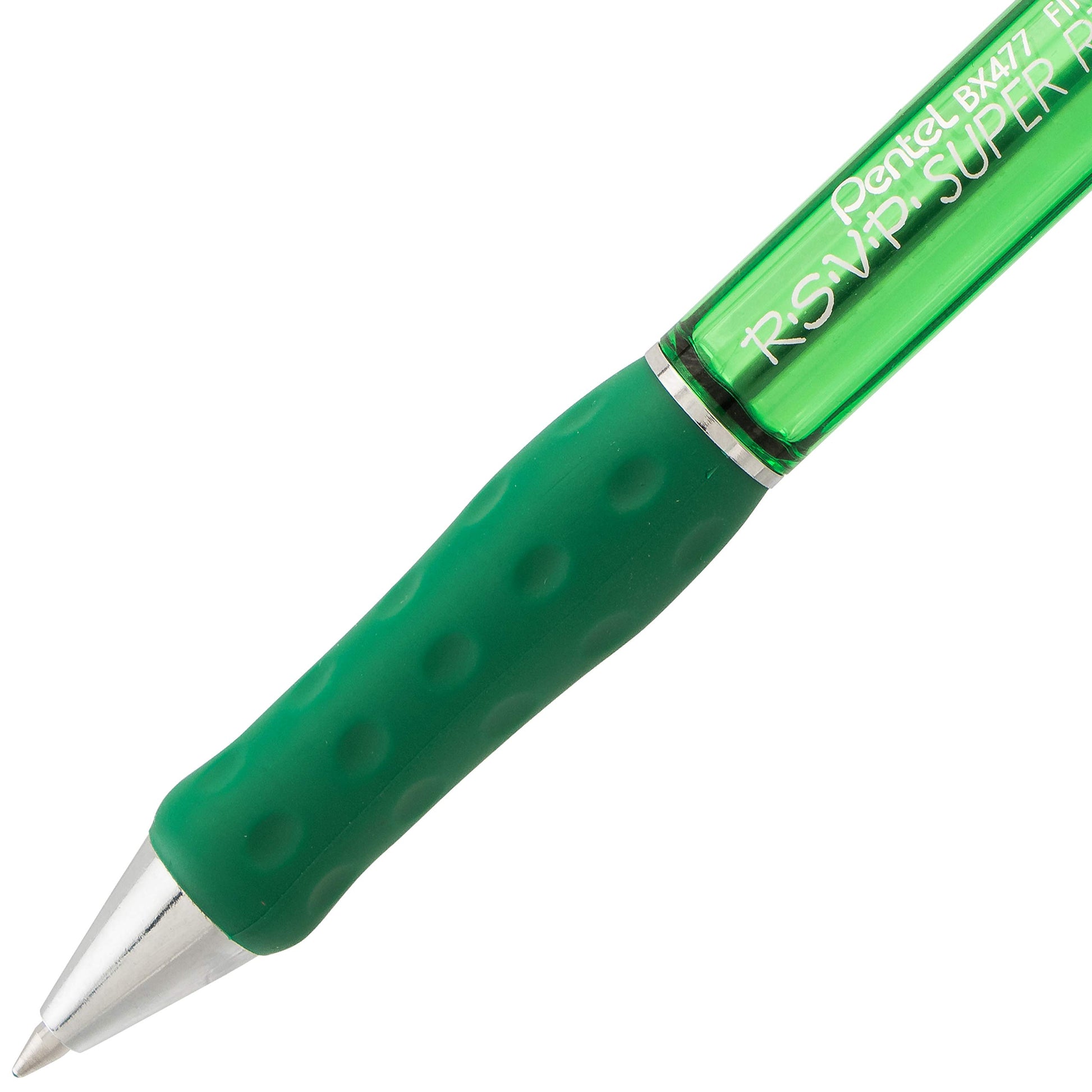 Pentel RSVP Super RT Ballpoint Pen, (0.7mm) Fine Line, Green Ink, Box of 12 (BX477-D)