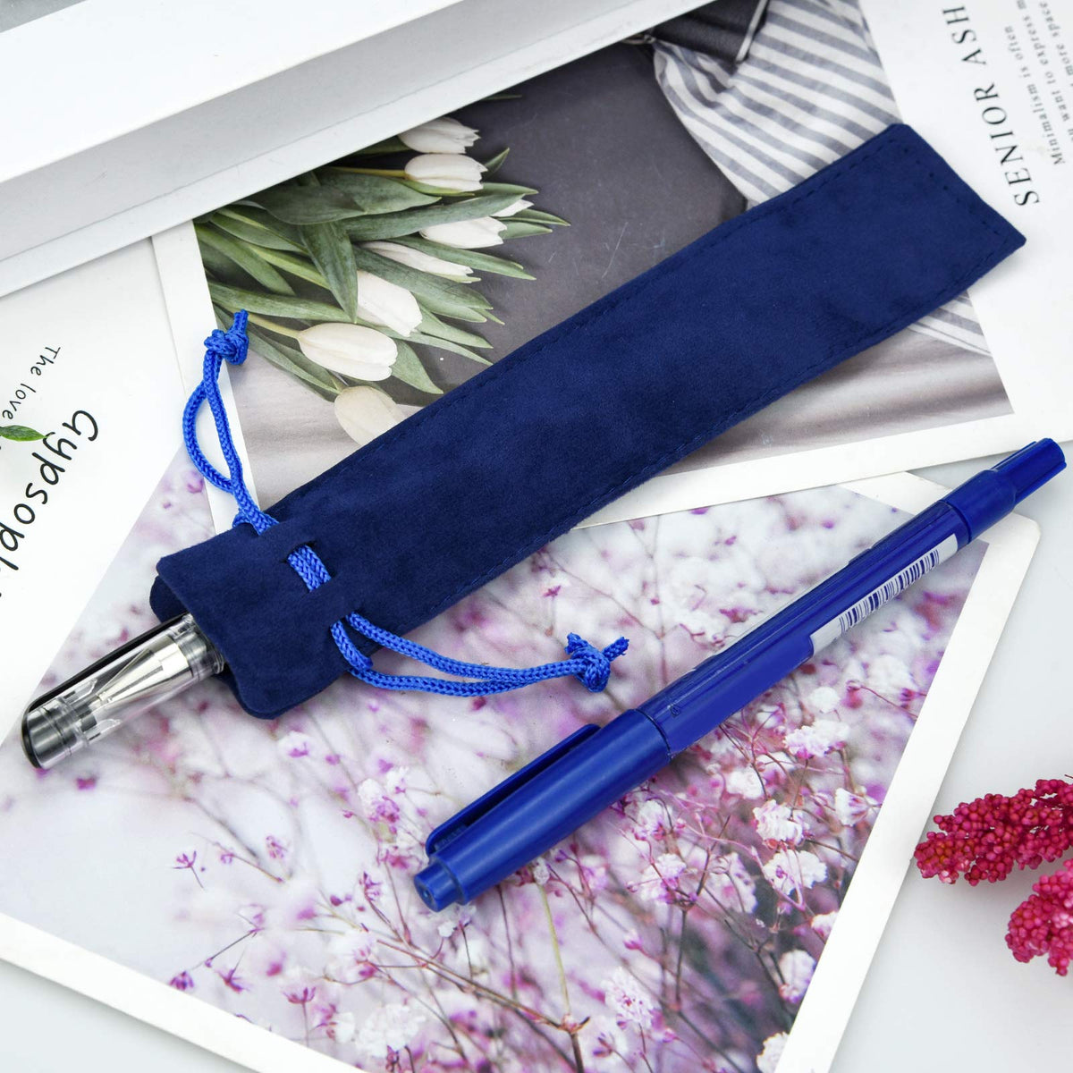 SUMERSHA 100pcs Velvet Pen Pouch Drawstring Pen Bag Single Pen Sleeve Holder for Office Business