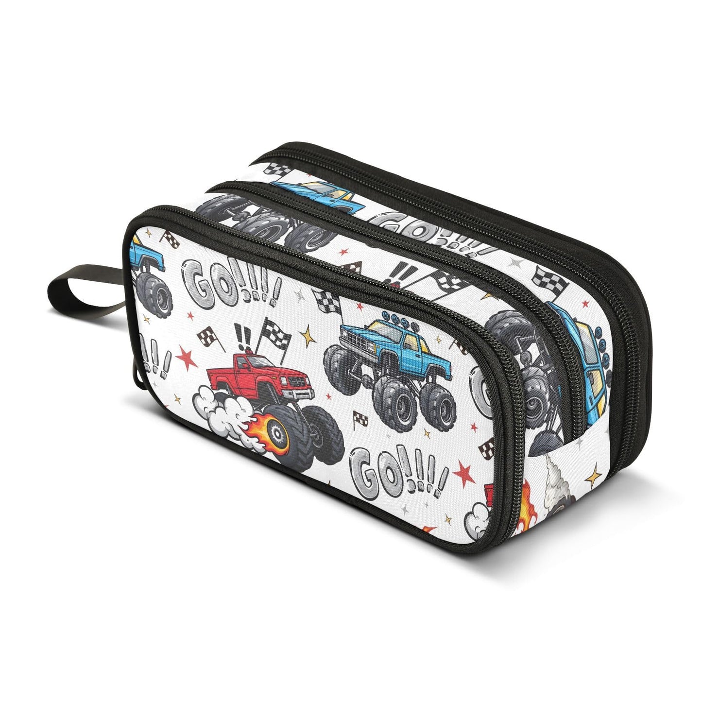 BOENLE Truck Racing Car Flag Pencil Case Box Boys Girls Large Pencil Pouch Zipper Compartments Big