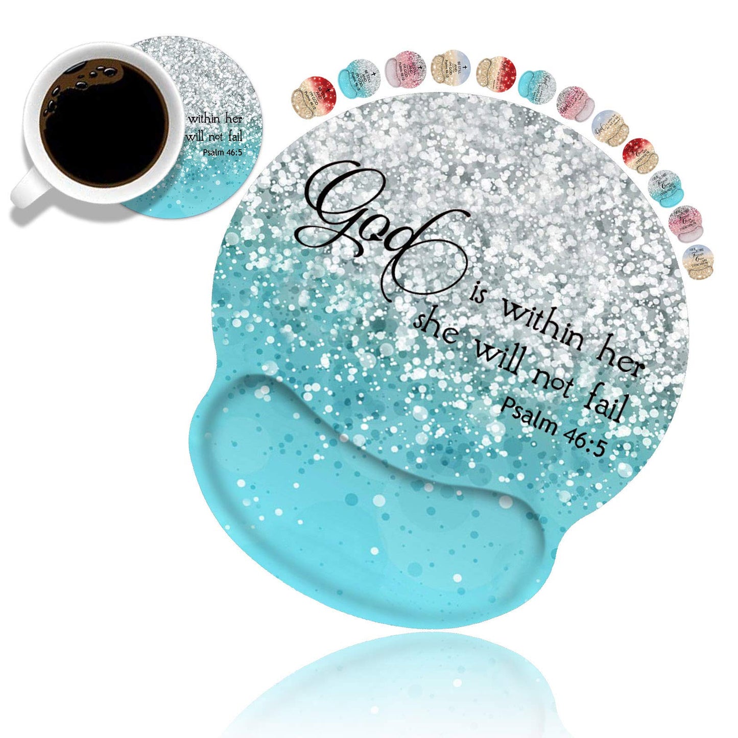 Ergonomic Mouse Pad Wrist Support and Coasters Set, Cute Wrist Rest Pad with Non-Slip PU Base for
