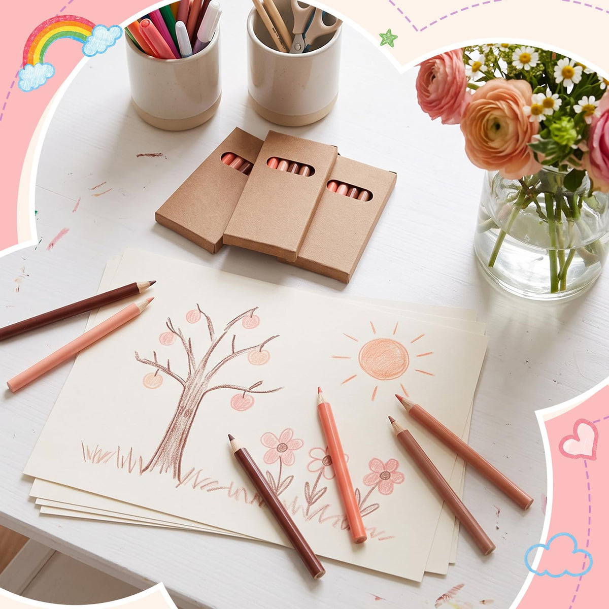 Ctosree 50 Packs Mini Colored Pencil Bulk 6 Per Box, Skin Tone, 3.5''