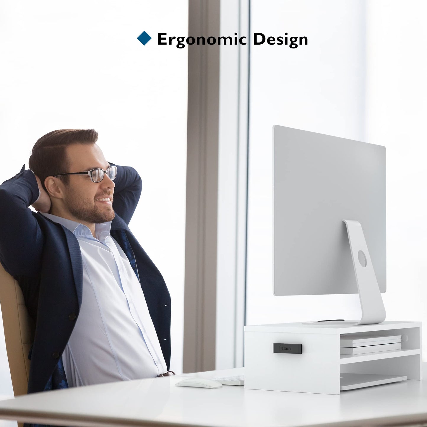BONTEC Wooden Monitor Stand Riser for Desk, 2-Tier Computer Monitor Stand