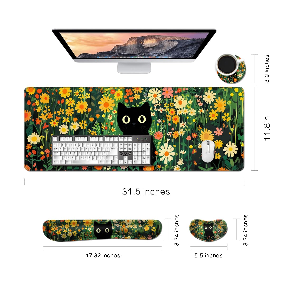Desk Mat, Large Gaming Mouse Pad with Wrist Rest, 4 in1 XXL Mouse pad+Keyboard Wrist Rest+Mouse Pad