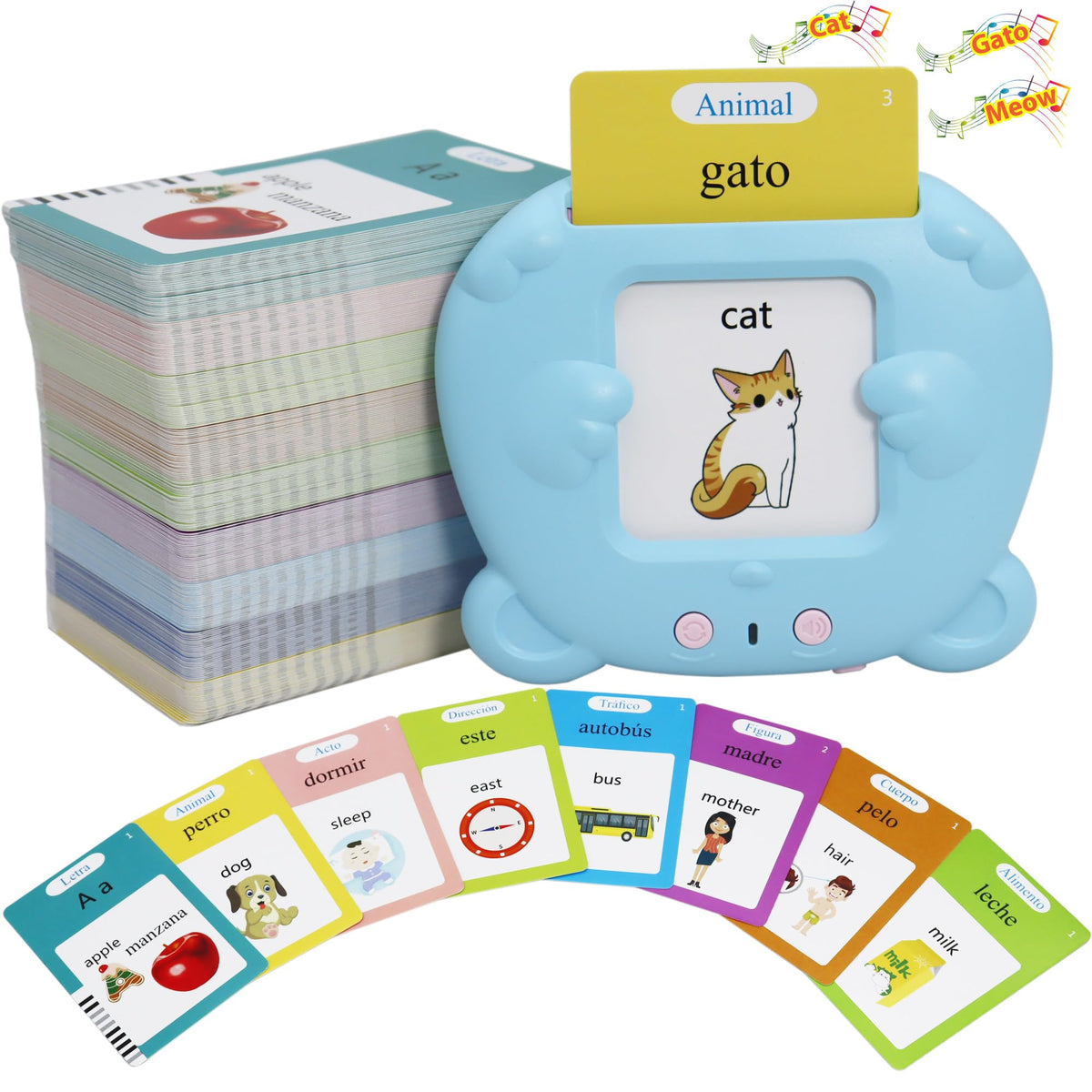 Spanish & English 510 Words Alphabet Bilingual Talking Flash Cards for Kids