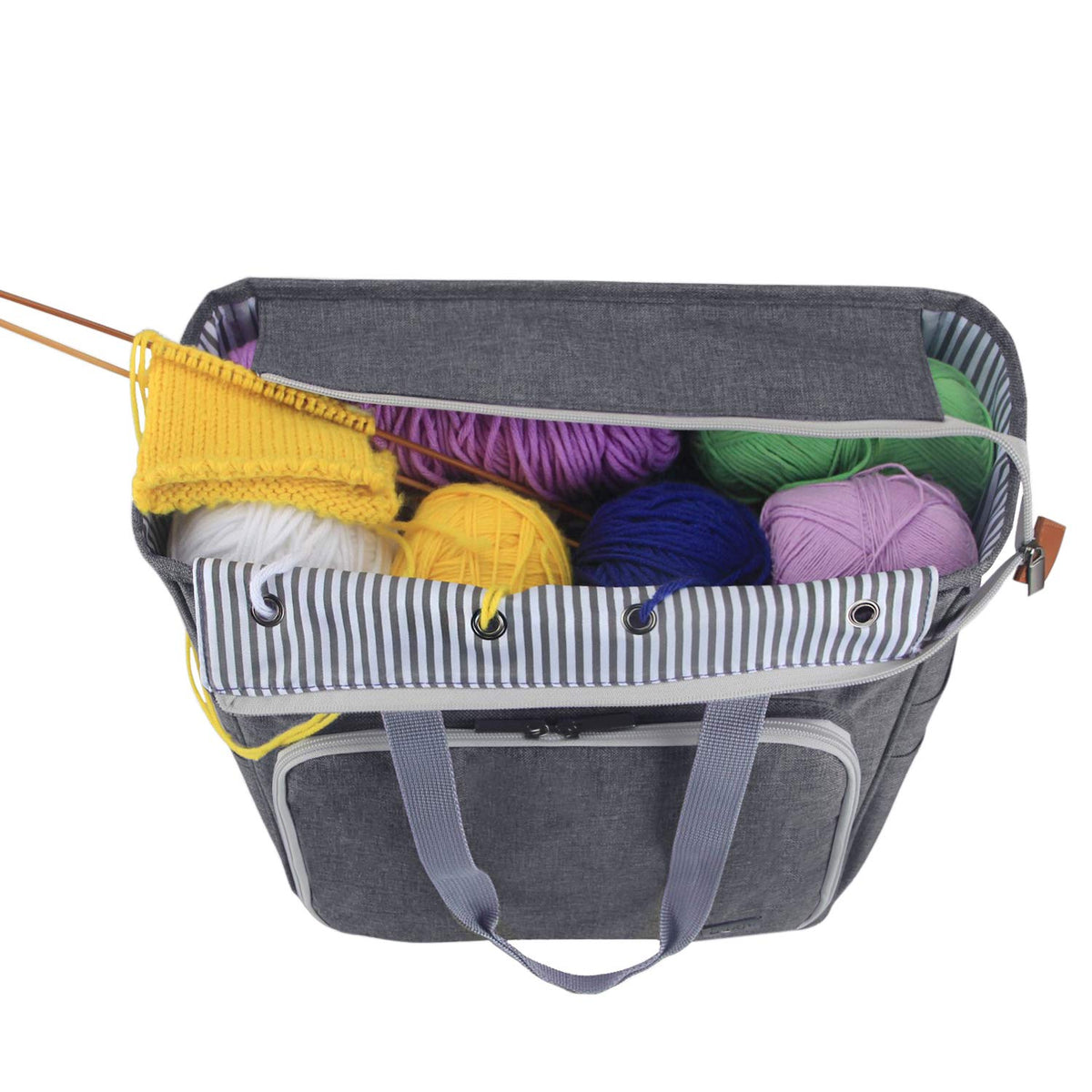 LUXJA Knitting Yarn Storage Tote Bag, Gray
