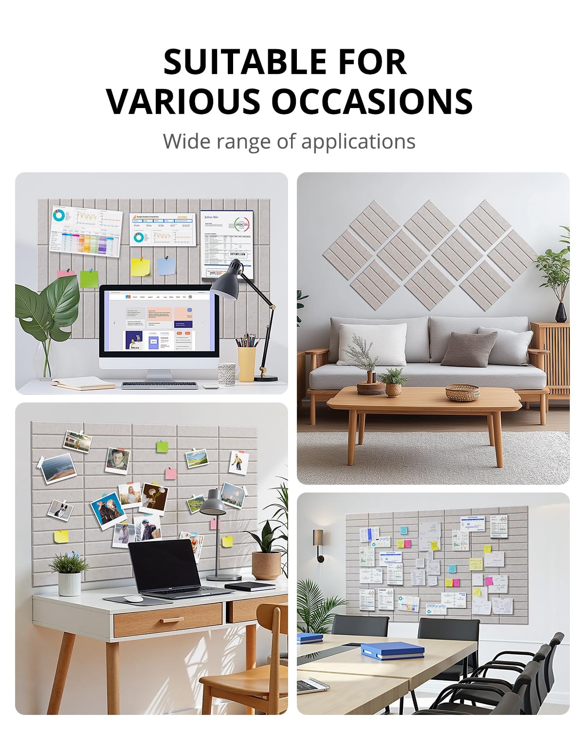 Woovio Cork Board, 36''x24'' Felt Bulletin Board with Self Adhesive Camel