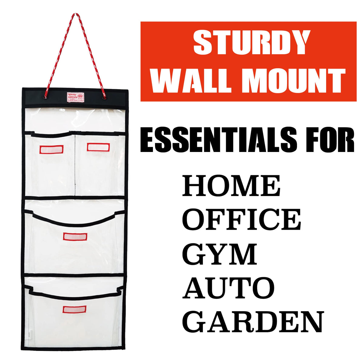 Rough Enough Locker Organizer, 4 Pockets Hanging for Gym Work Wall, Clear