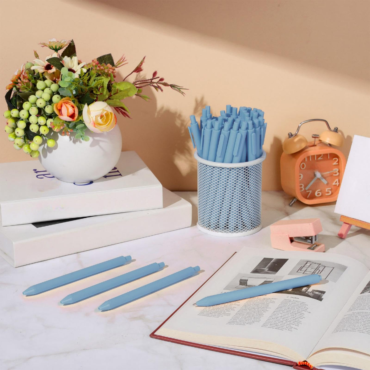 Fulmoon 50 Pcs Cute Pens Retractable 1.0mm, Light Blue Black Ink