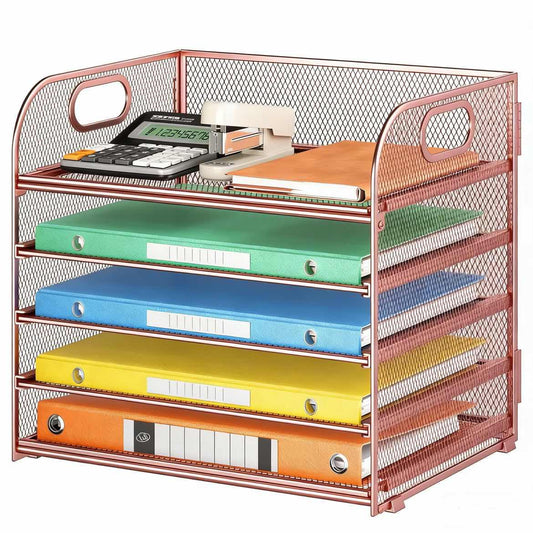 5 Tray Paper Organizer Letter Tray with Handle - Mesh Desk File Organizer, Paper Sorter Organizer