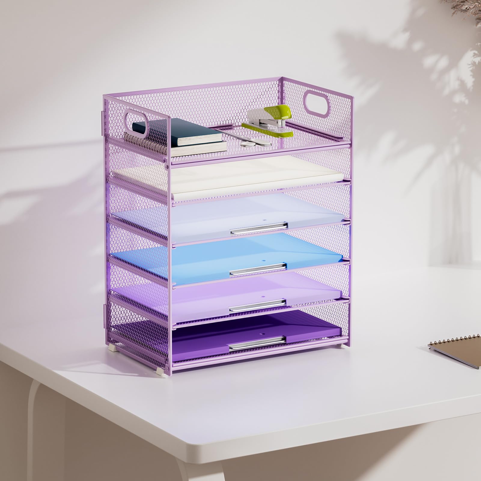 Marbrasse 6 Tier Paper Organizer Letter Tray - Mesh Desk File Organizer with Handle, Paper Sorter