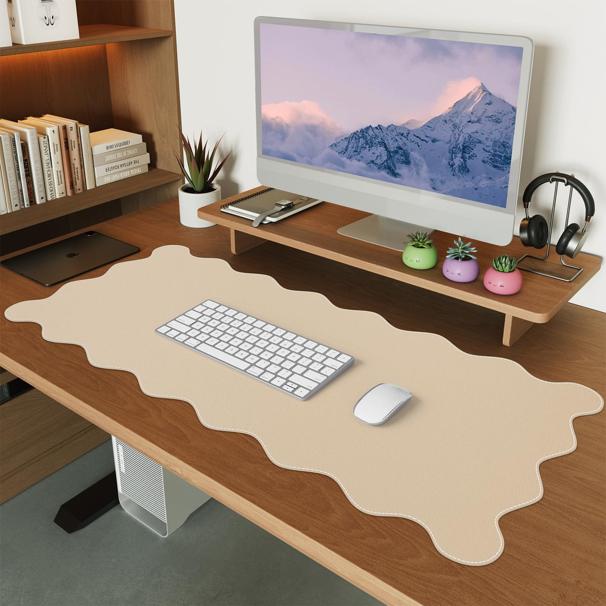 iCasso Beige Desk Blotter 35.4"x15.7", Desk Protector for Workspace