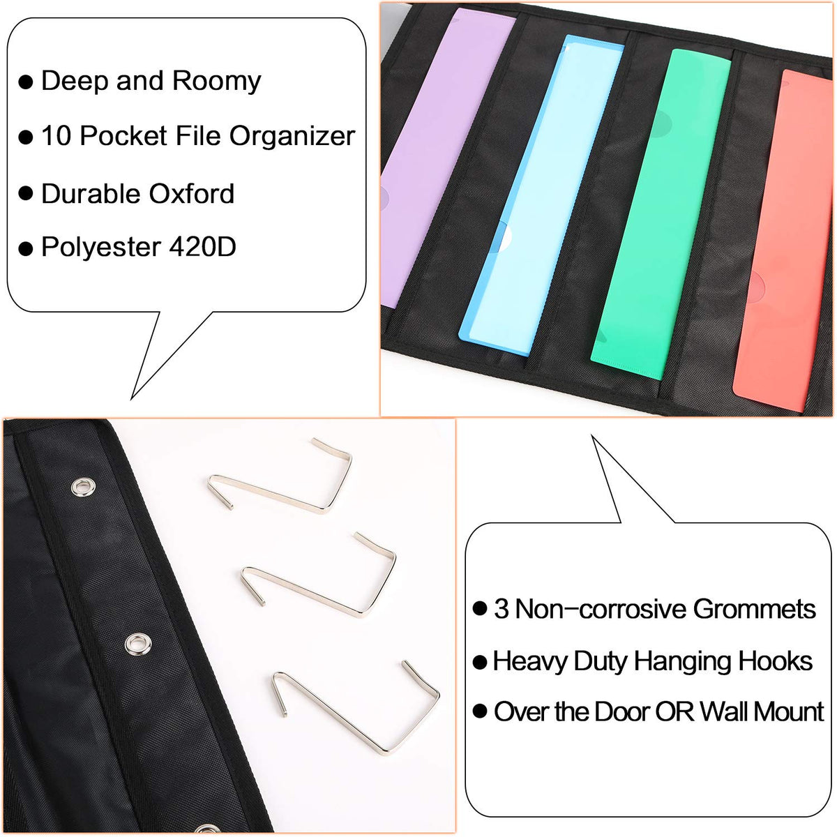 ABC life Hanging Wall File Organizer, 2 Packs, 10 Pocket Office, Home, Classroom, 6 Removable Poly