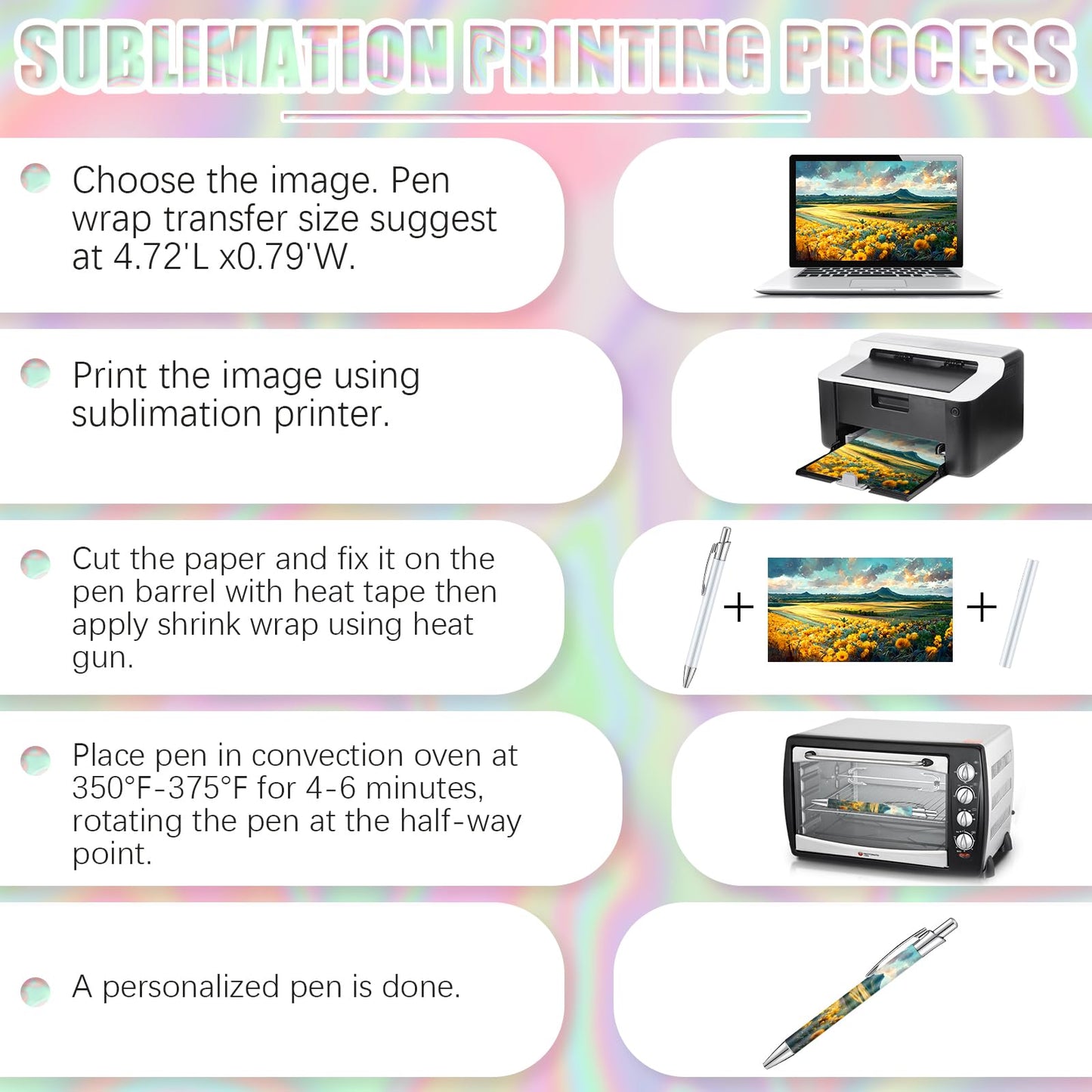 Yexiya 60pcs Sublimation Blank Pens Heat Transfer DIY Kit Shrink Bags