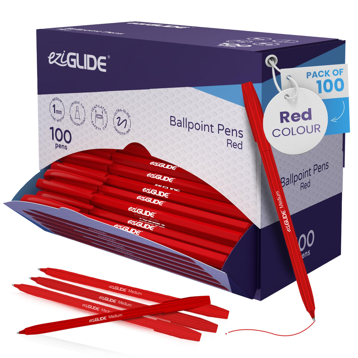 Eziglide Ballpoint Pens - Biro Pens Multipack with Medium Point (1.0mm) for Effortless, Smooth