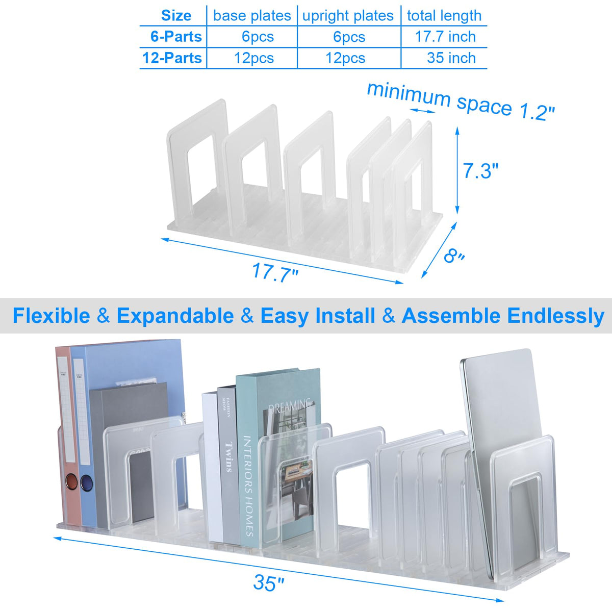 LuluEasy Translucent Frosted Adjustable Vertical File Sorter Sturdy Plastic Expandable Upright File