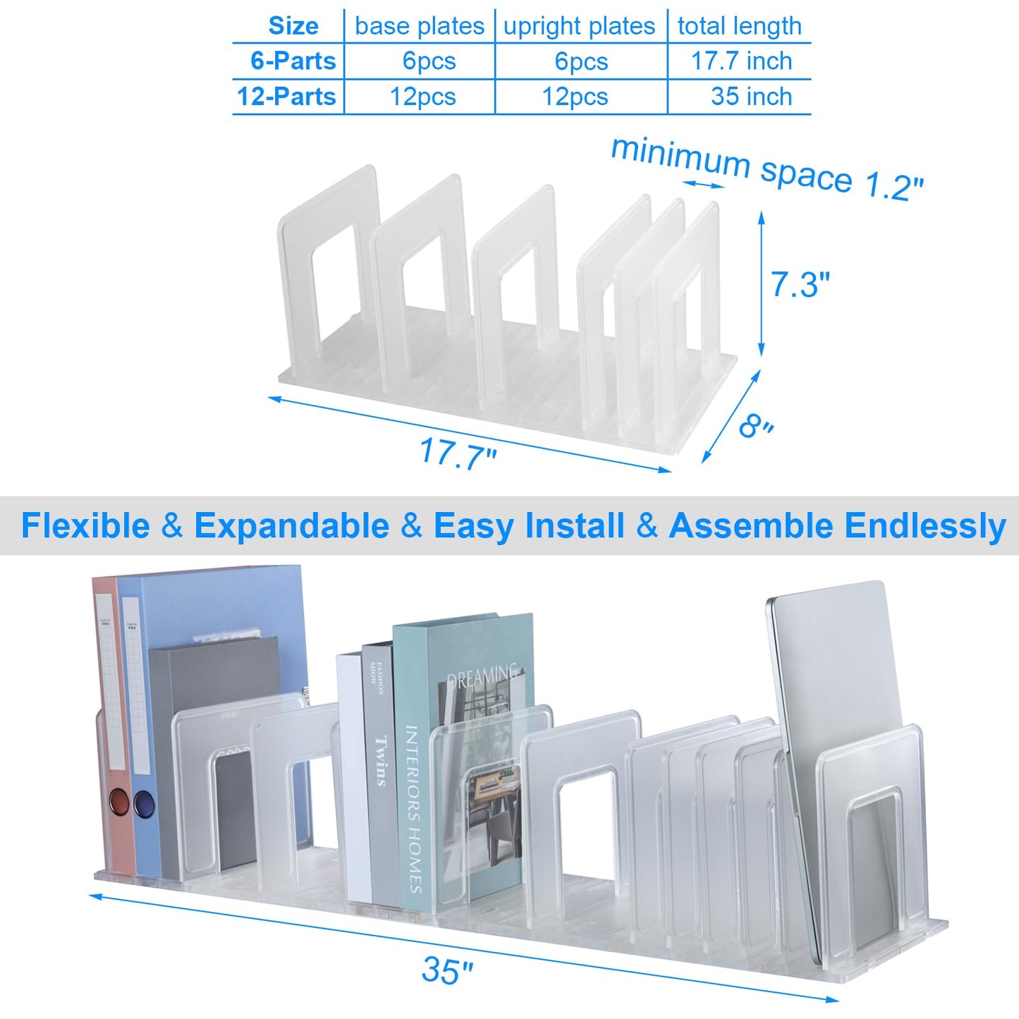 LuluEasy Translucent Frosted Adjustable Vertical File Sorter Sturdy Plastic Expandable Upright File