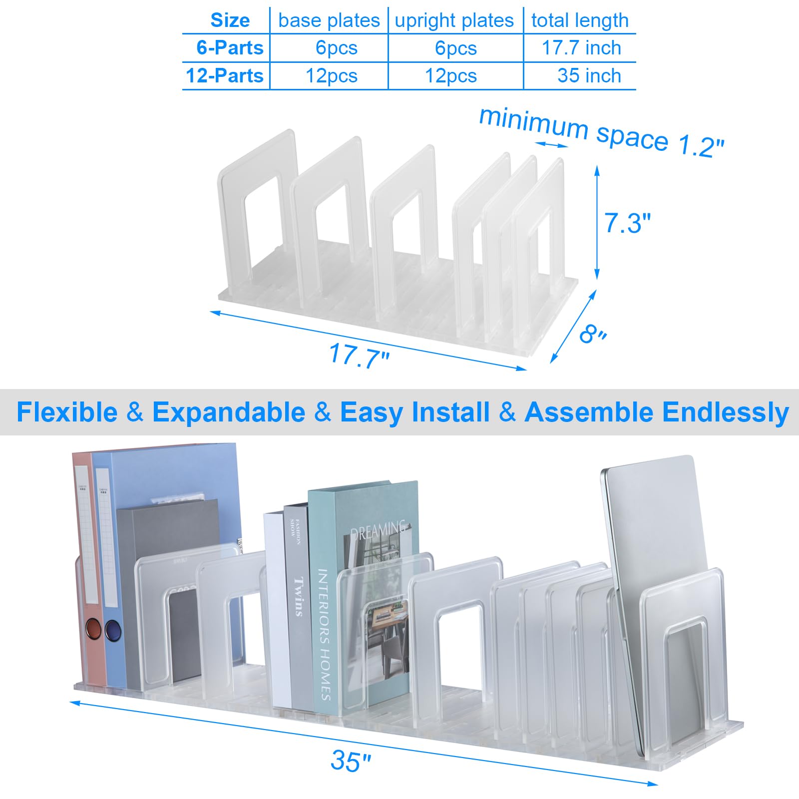 LuluEasy Translucent Frosted Adjustable Vertical File Sorter Sturdy Plastic Expandable Upright File