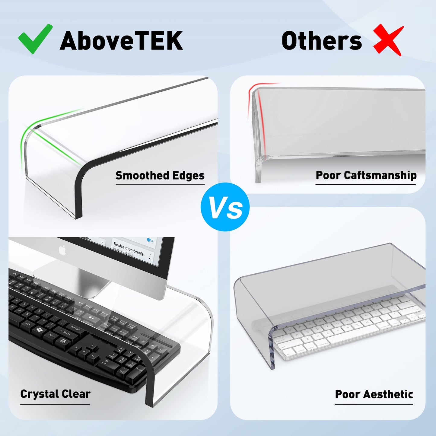 AboveTEK Acrylic Monitor Stand, Premium Large Monitor Riser 20 inch, Crystal Clear Acrylic Computer
