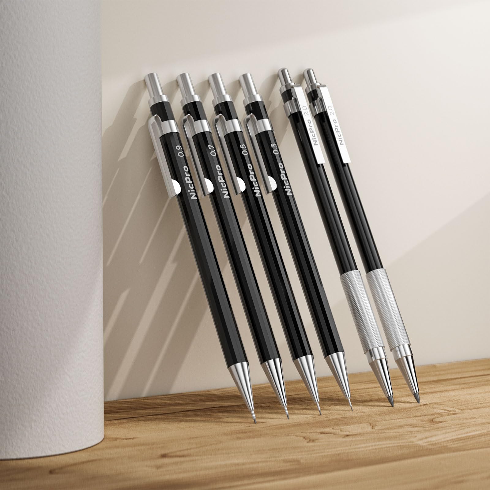 Nicpro 33PCS Black Metal Mechanical Pencil Set in Leather Case, Art Drafting Pencil 0.3, 0.5, 0.7