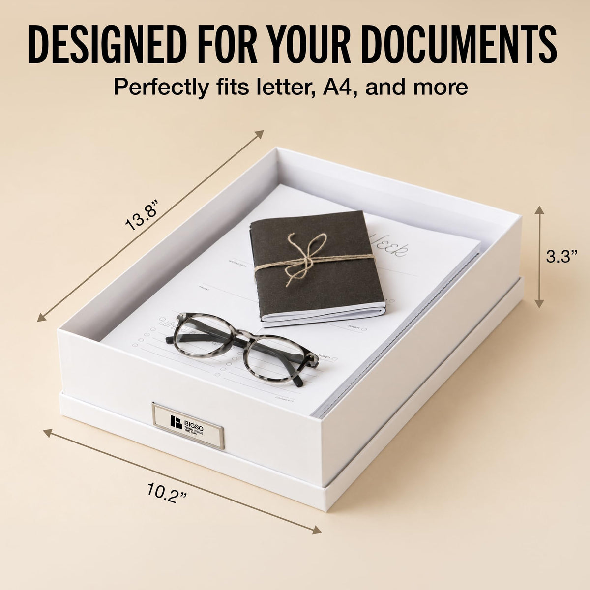Bigso Oskar Fiberboard Label Frame Document Letter Box - File Organizer Box for Important Paperwork