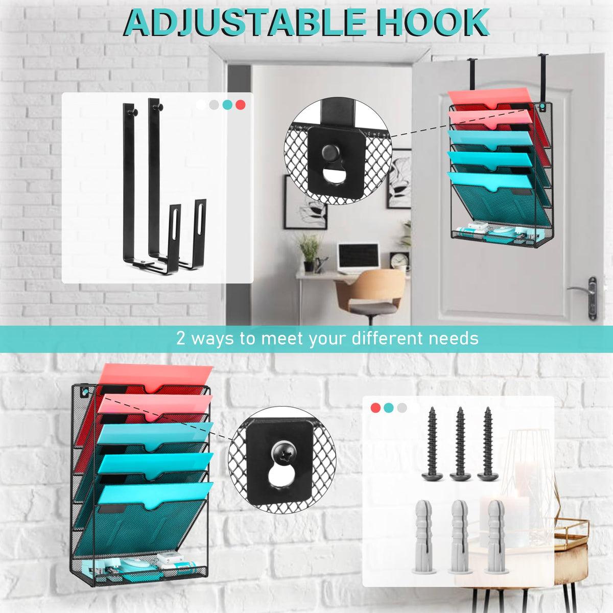 GALASALA Wall File Organizer, 6 Pockets Mesh Hanging File Organizer, Wall Mount File Holder With