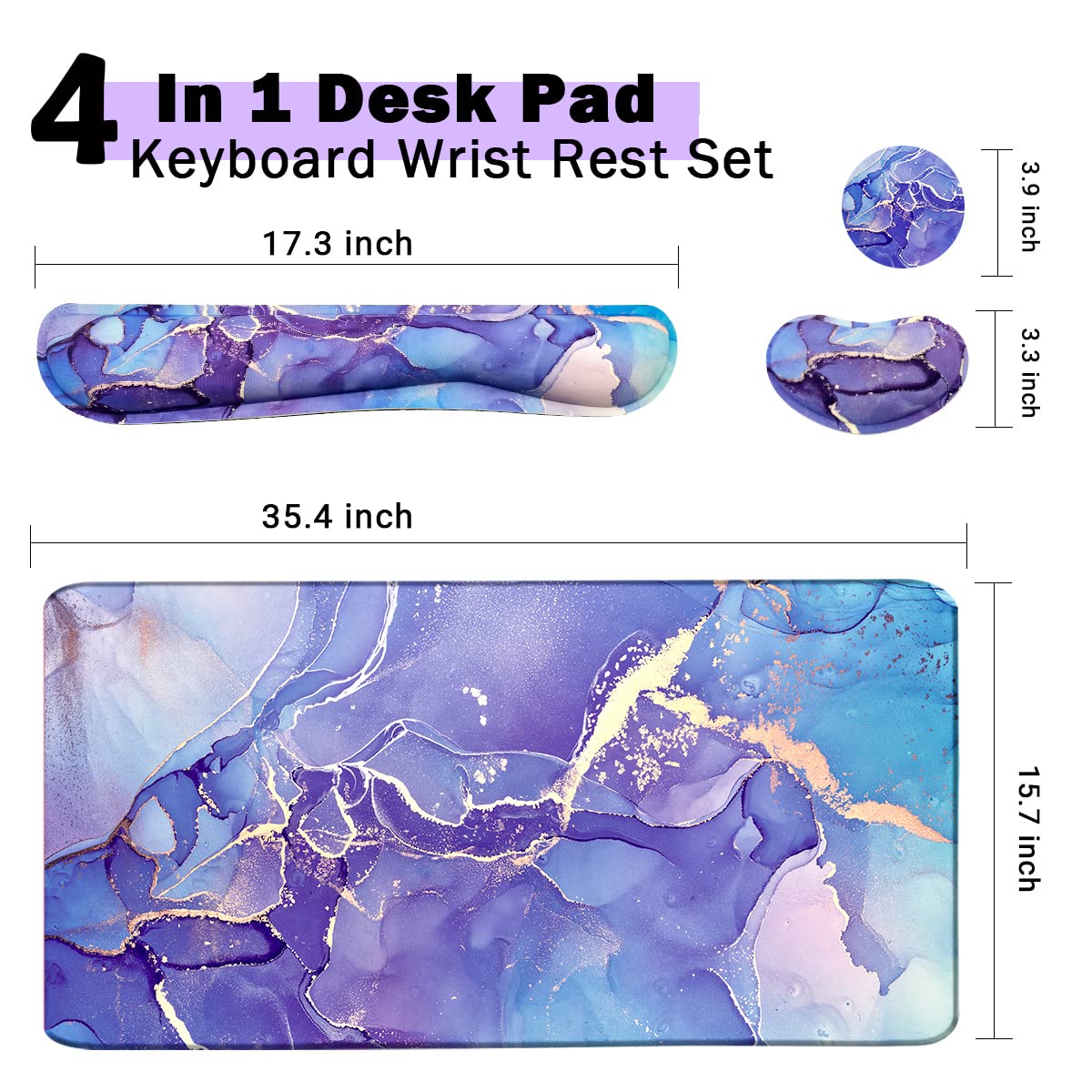 Large Mouse Pad and Keyboard Wrist Rest, Desk Pad for Keyboard and Mouse, 4-in-1 Large Gaming Mouse