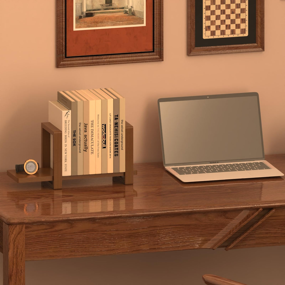 100% Solid Wood Adjustable Desktop Bookshelf, Retro Tabletop Bookshelf, Desk Shelf for Living Room
